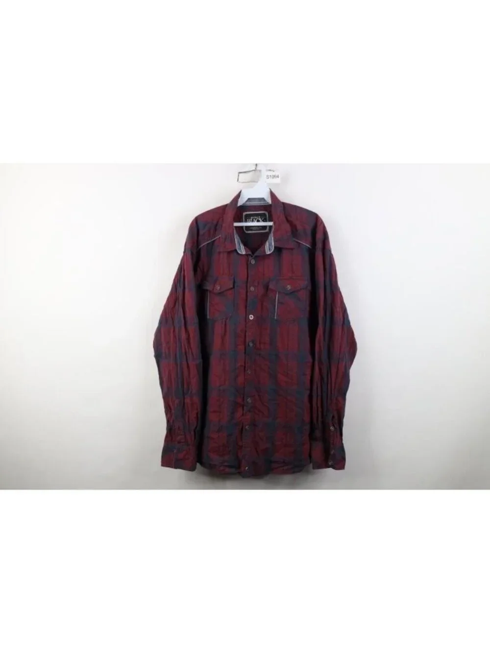 Buckle Black No 48 Mens 2XL Athletic Fit Thick Stitch UFC MMA Button Shirt Plaid